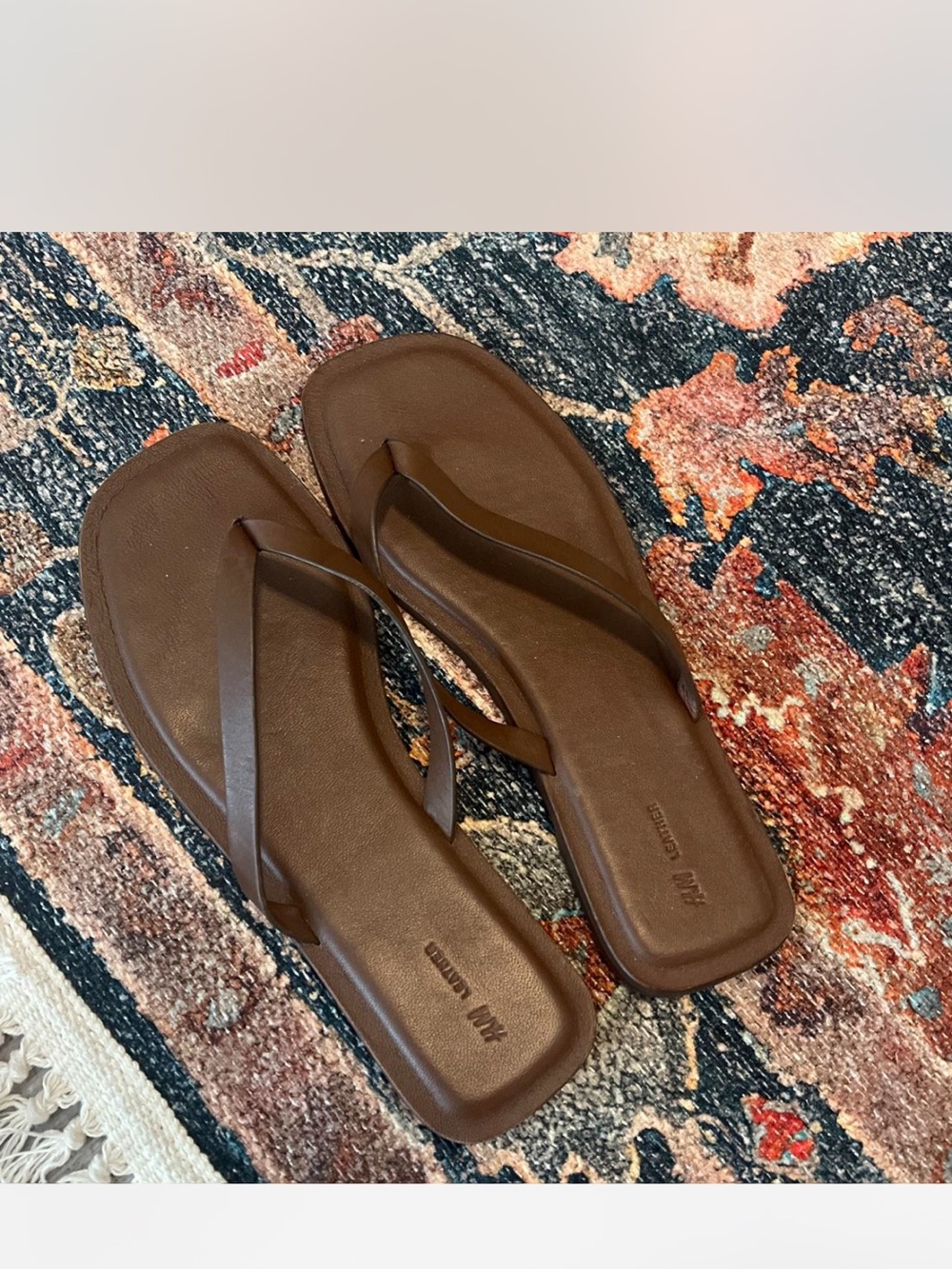 H&M Women's Brown Square-Toe Flip Flop Sandals